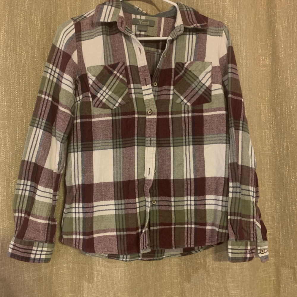 Natural Reflections Burgundy and Green Plaid Shirt